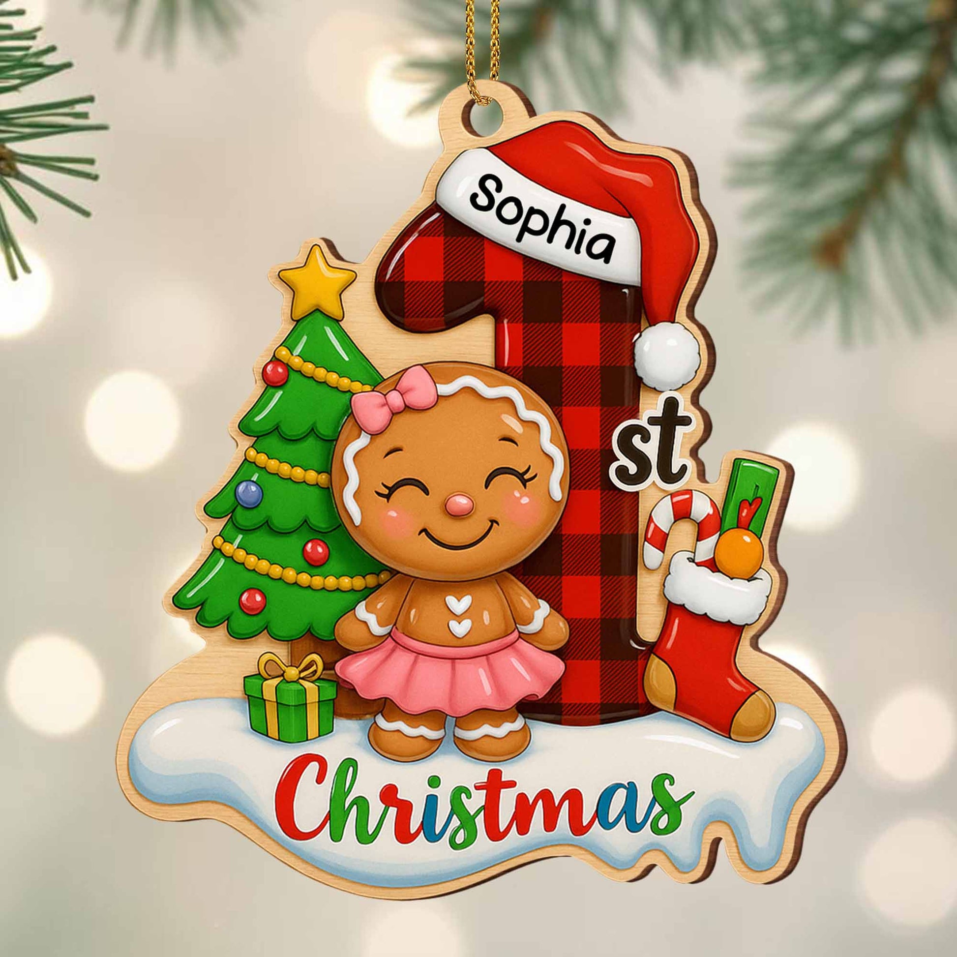 Christmas With Gingerbread Girl and Christmas Tree