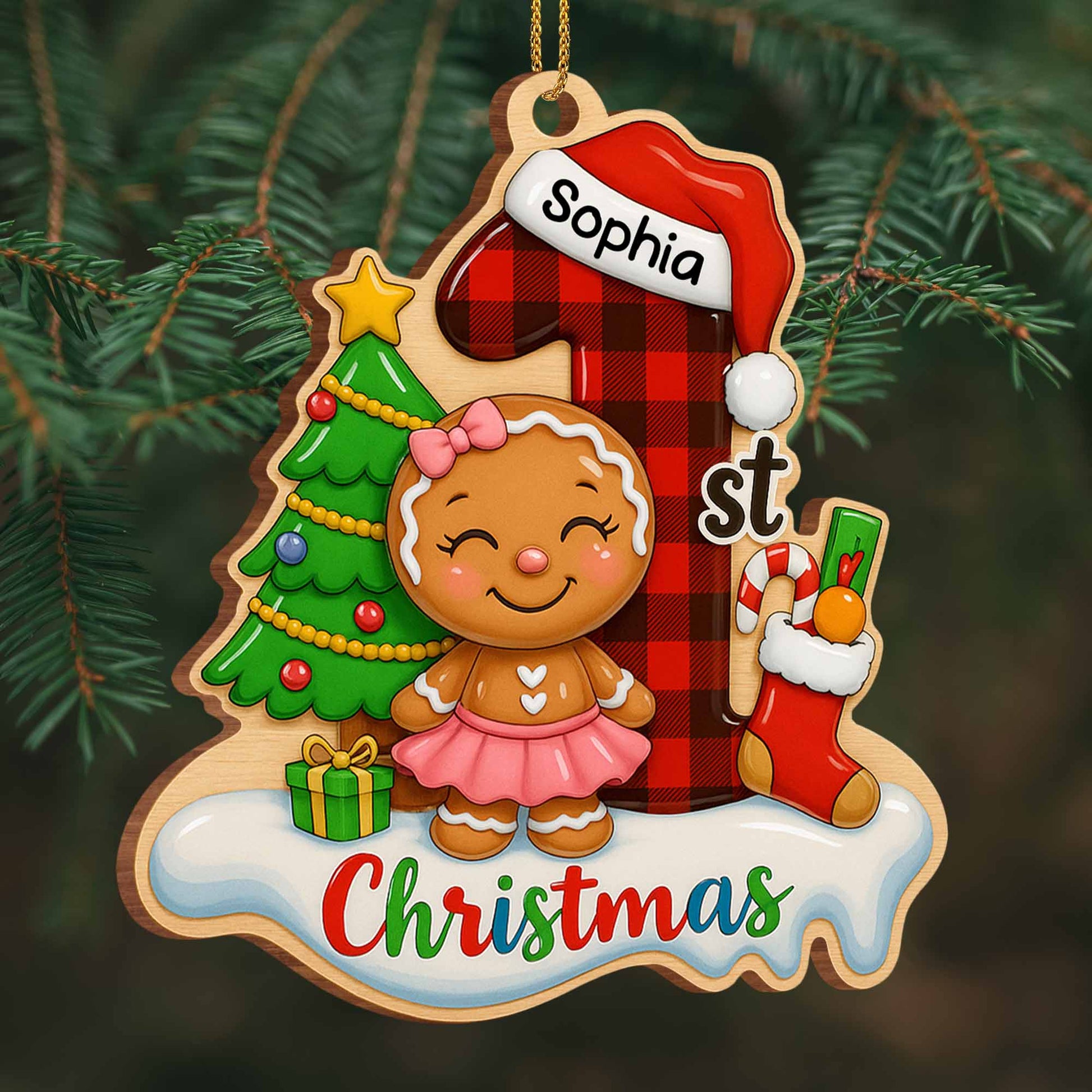 Christmas With Gingerbread Girl and Christmas Tree