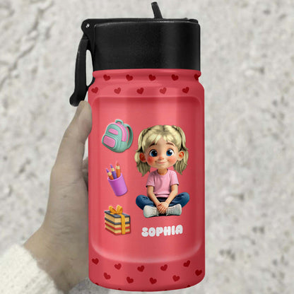 Personalized Water Bottle with Backpack and Colored Pencils