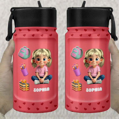 Personalized Water Bottle with Backpack and Colored Pencils