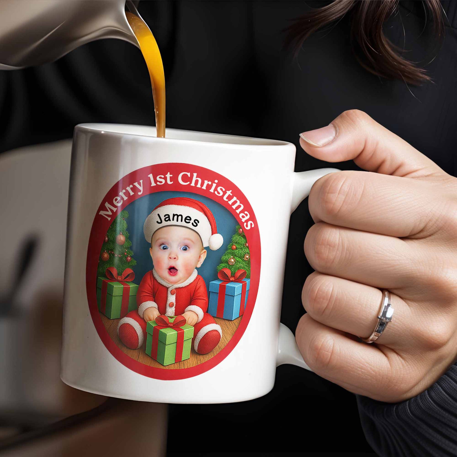 Merry 1st Christmas, Baby With Christmas Tree And Gifts