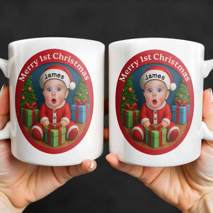 Merry 1st Christmas, Baby With Christmas Tree And Gifts