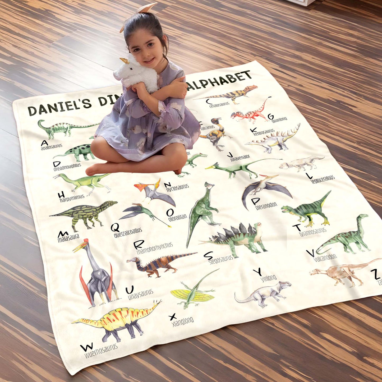 Manta educativa con el alfabeto de dinosaurios - Manta personalizada - KID229_BLK