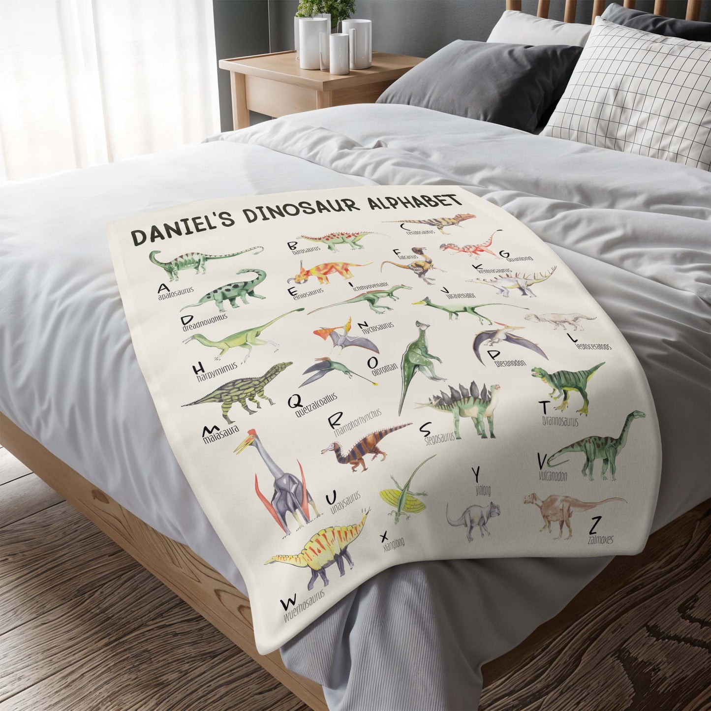 Manta educativa con el alfabeto de dinosaurios - Manta personalizada - KID229_BLK