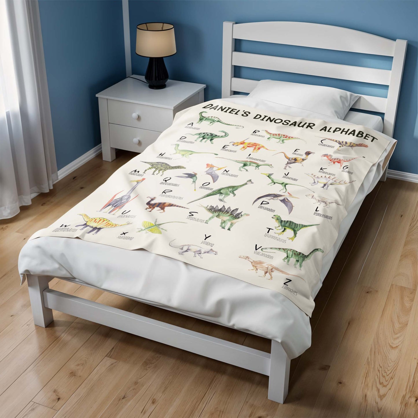 Manta educativa con el alfabeto de dinosaurios - Manta personalizada - KID229_BLK