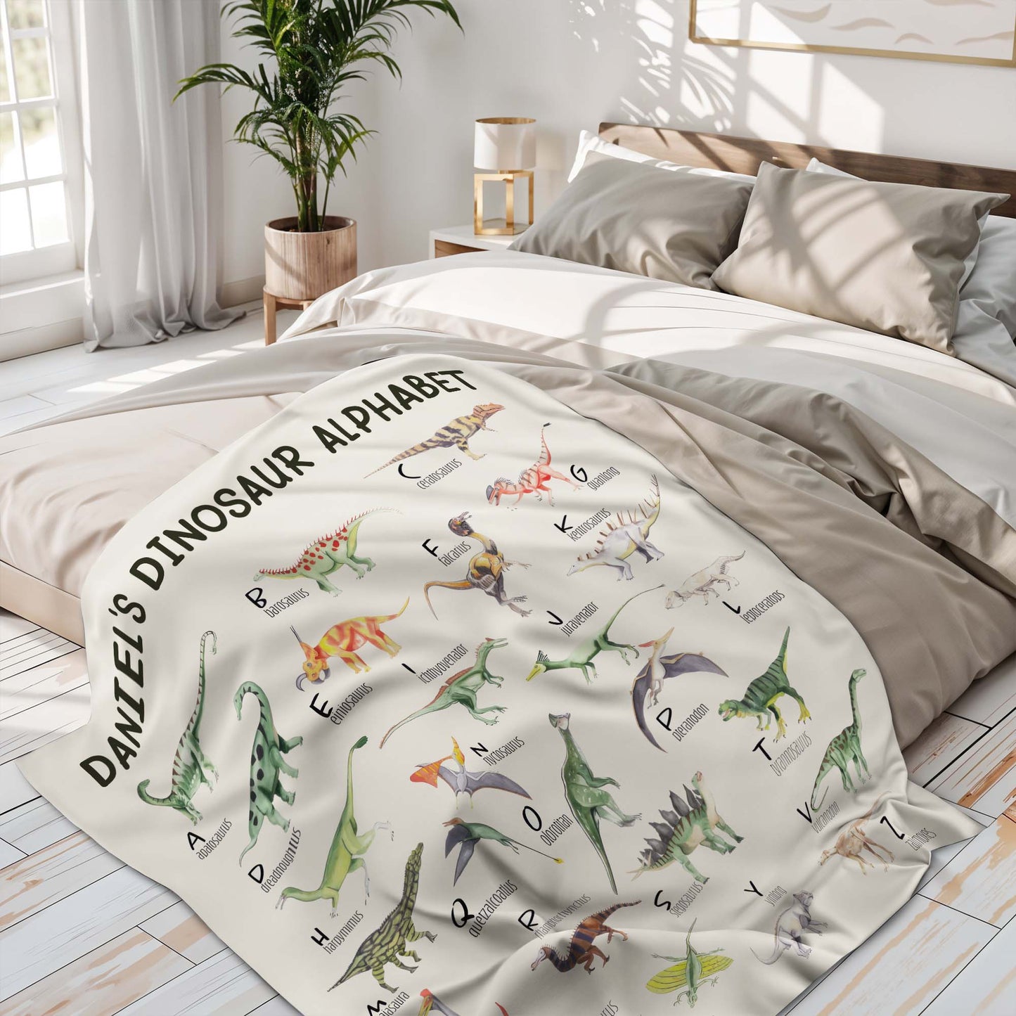 Manta educativa con el alfabeto de dinosaurios - Manta personalizada - KID229_BLK