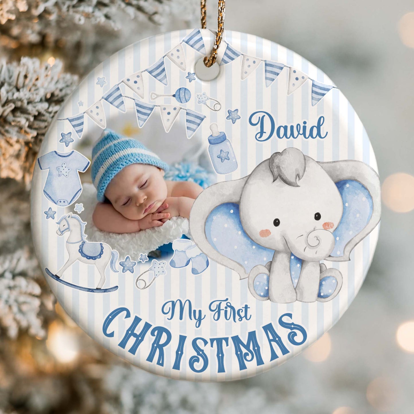 My First Christmas, Baby And Elephant Decoration