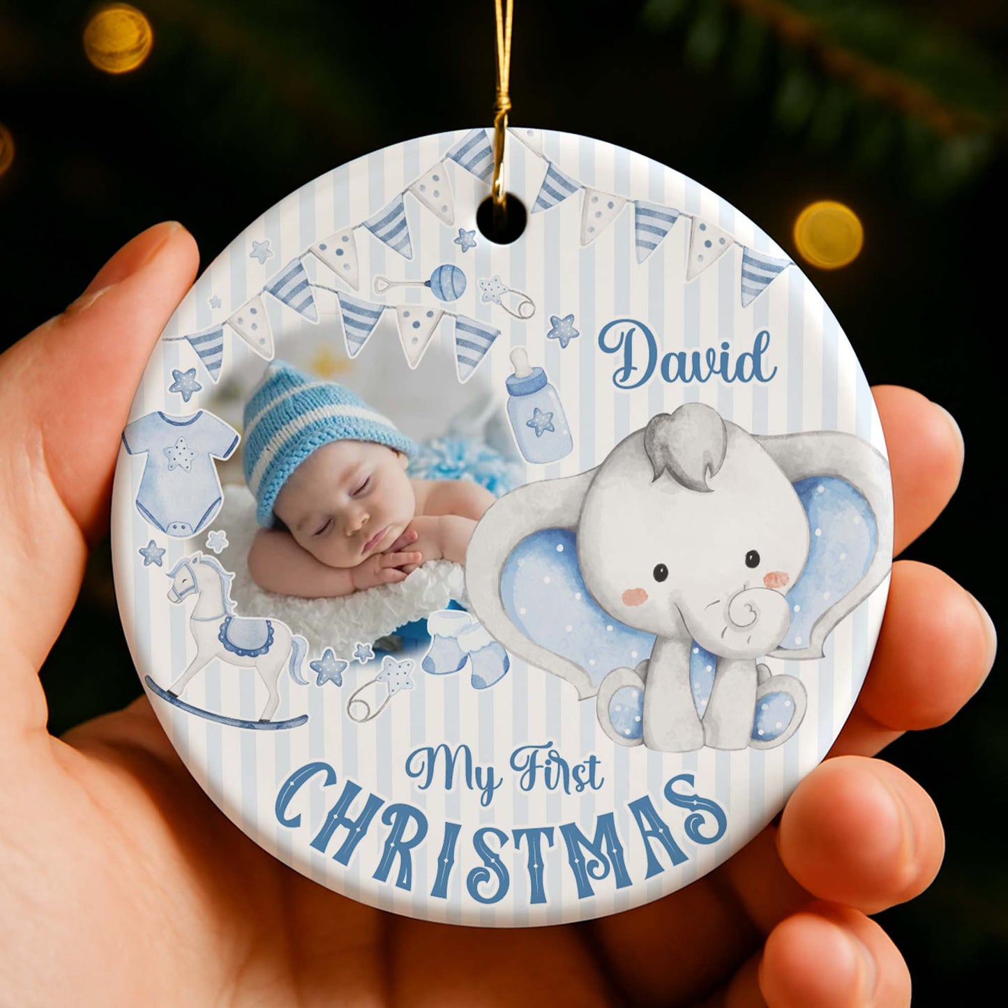 My First Christmas, Baby And Elephant Decoration