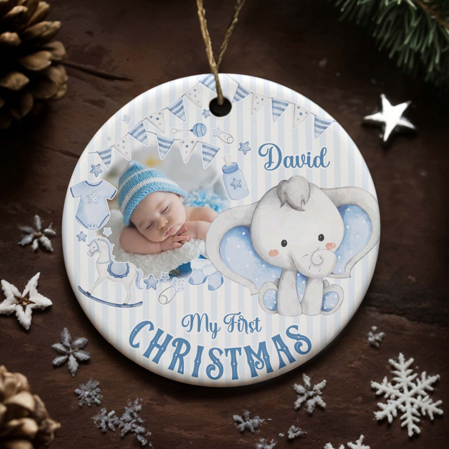 My First Christmas, Baby And Elephant Decoration