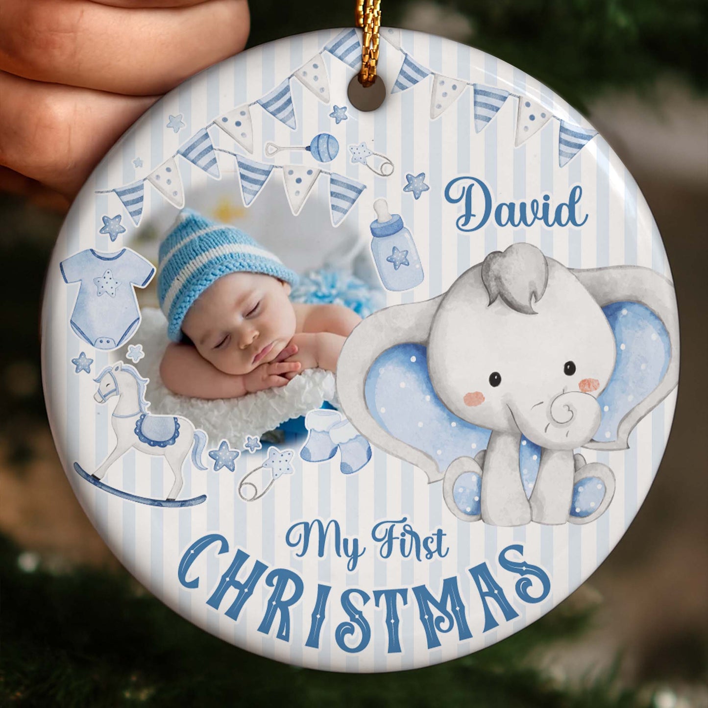 My First Christmas, Baby And Elephant Decoration