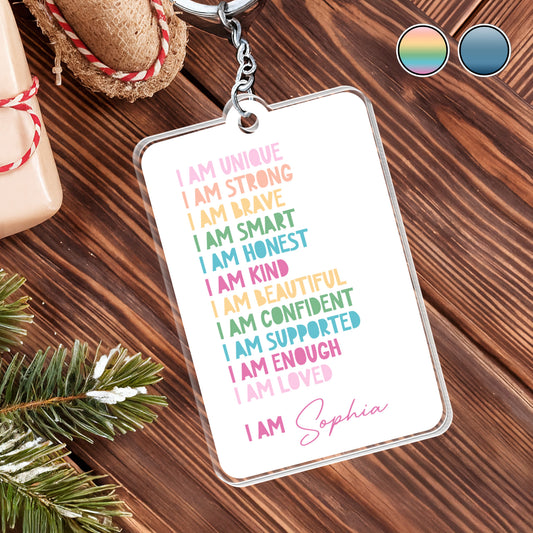 I Am Unique, I Am Strong, Inspiring Personalized Keychain