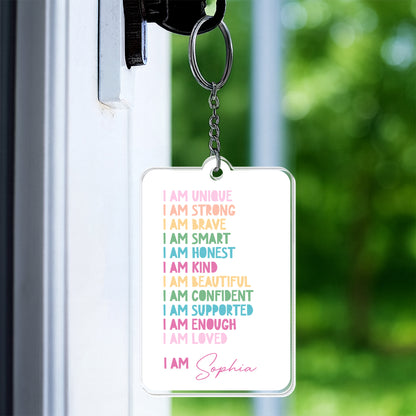 I Am Unique, I Am Strong, Inspiring Personalized Keychain