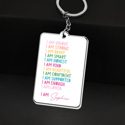 I Am Unique, I Am Strong, Inspiring Personalized Keychain