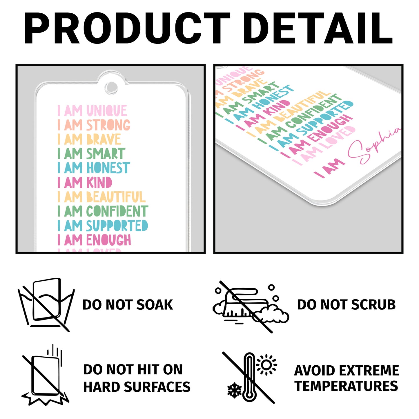 I Am Unique, I Am Strong, Inspiring Personalized Keychain