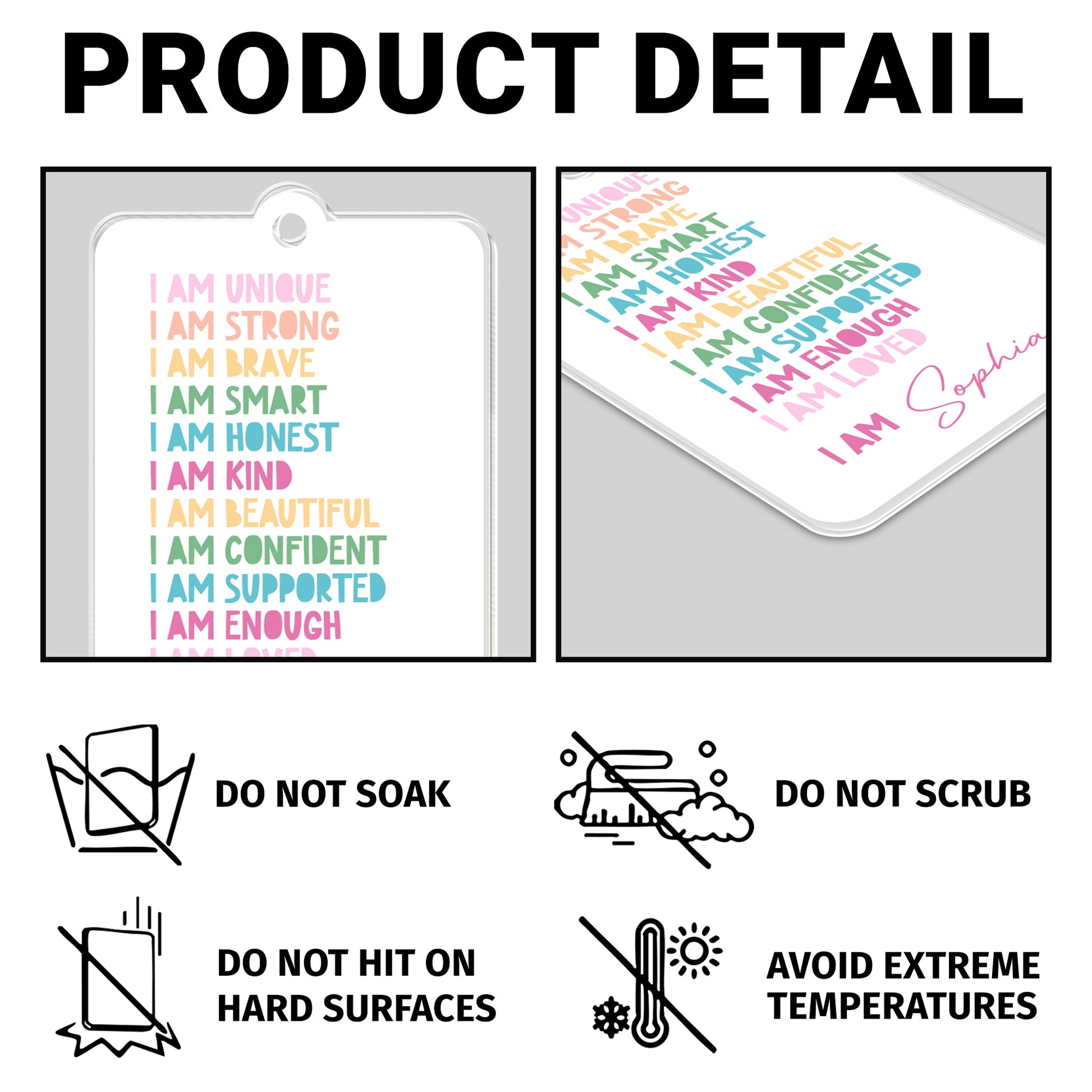 I Am Unique, I Am Strong, Inspiring Personalized Keychain