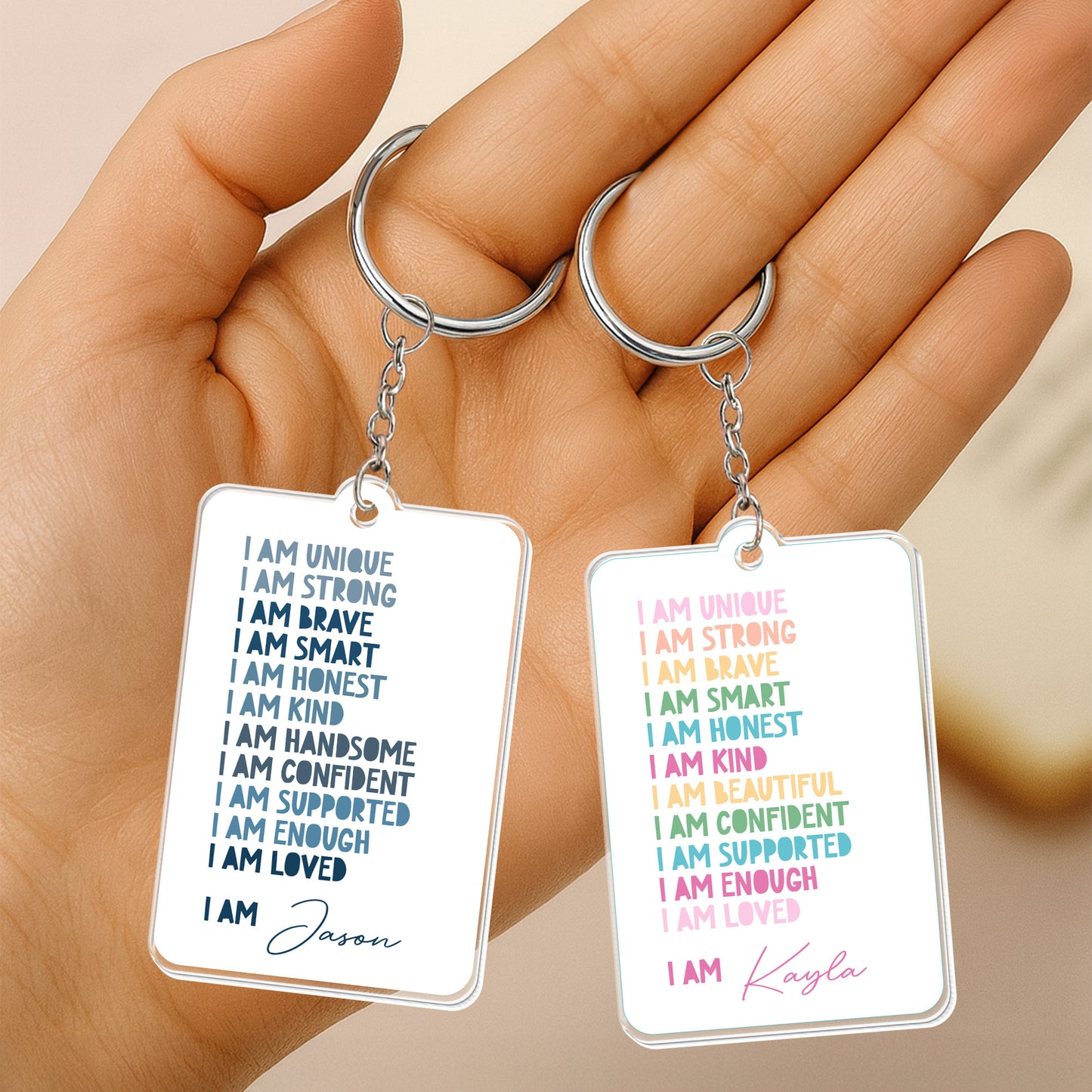 I Am Unique, I Am Strong, Inspiring Personalized Keychain