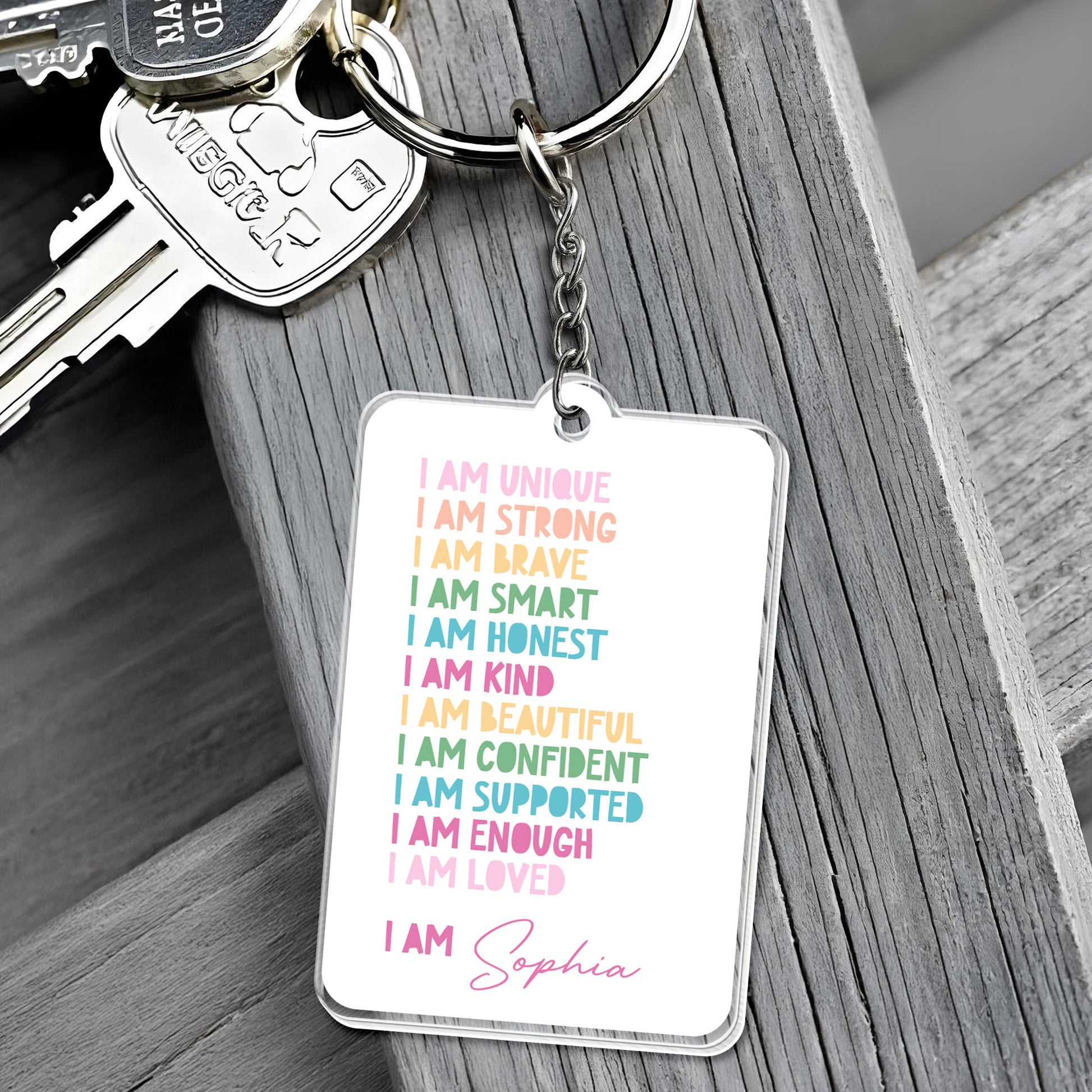 I Am Unique, I Am Strong, Inspiring Personalized Keychain