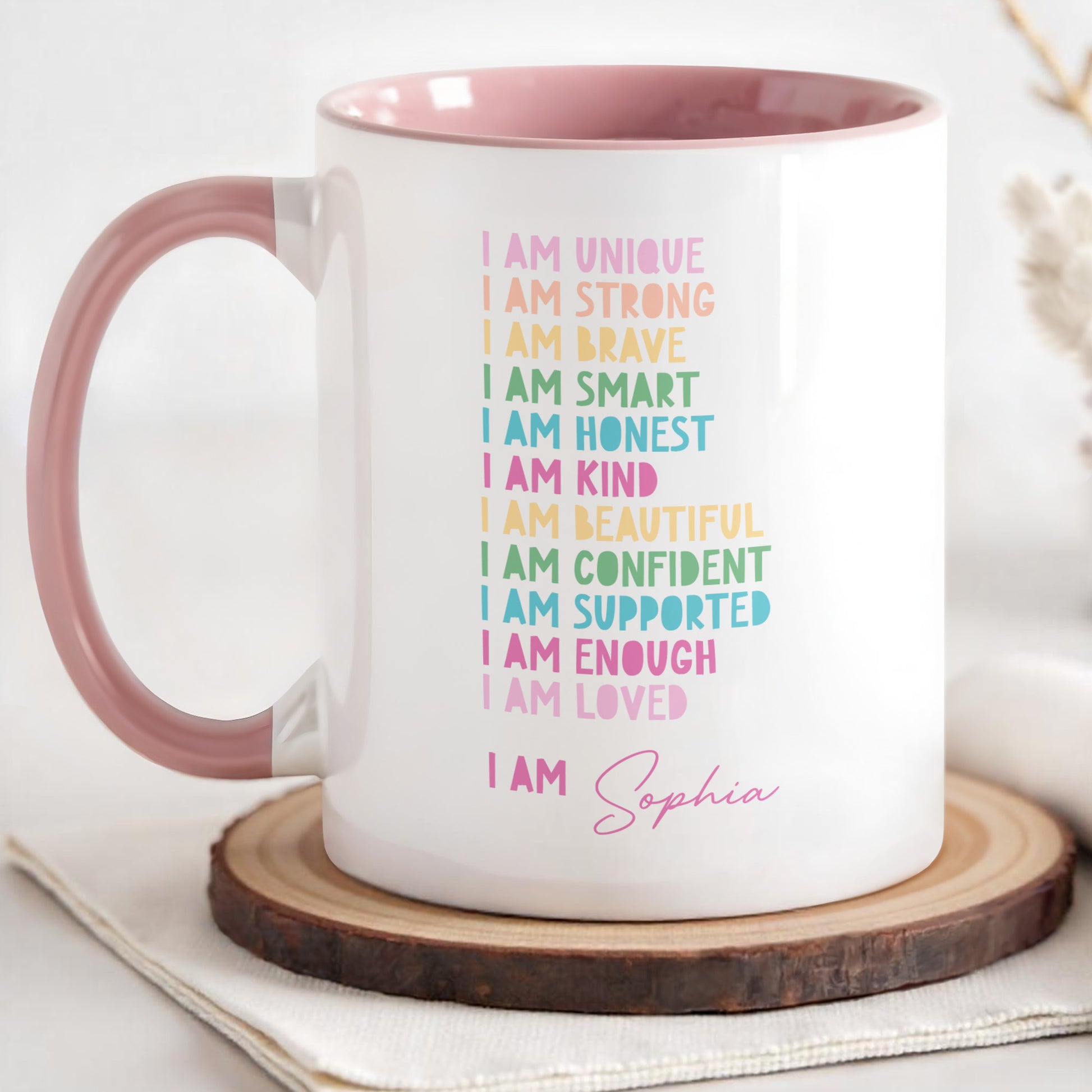 I Am Unique, I Am Strong, Inspirational Words Accent Mug