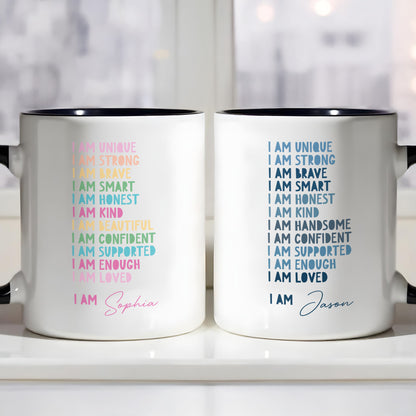I Am Unique, I Am Strong, Inspirational Words Accent Mug