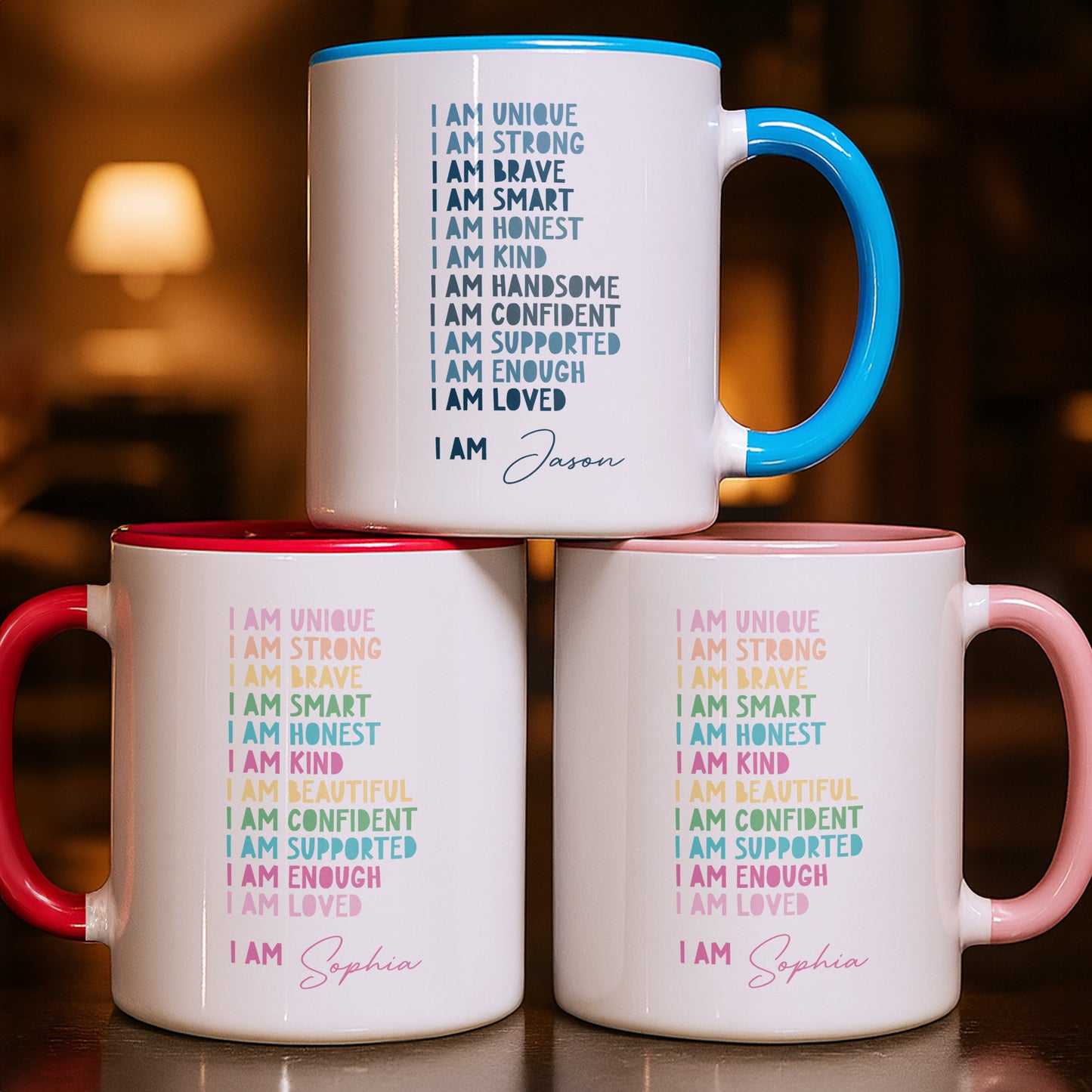 I Am Unique, I Am Strong, Inspirational Words Accent Mug