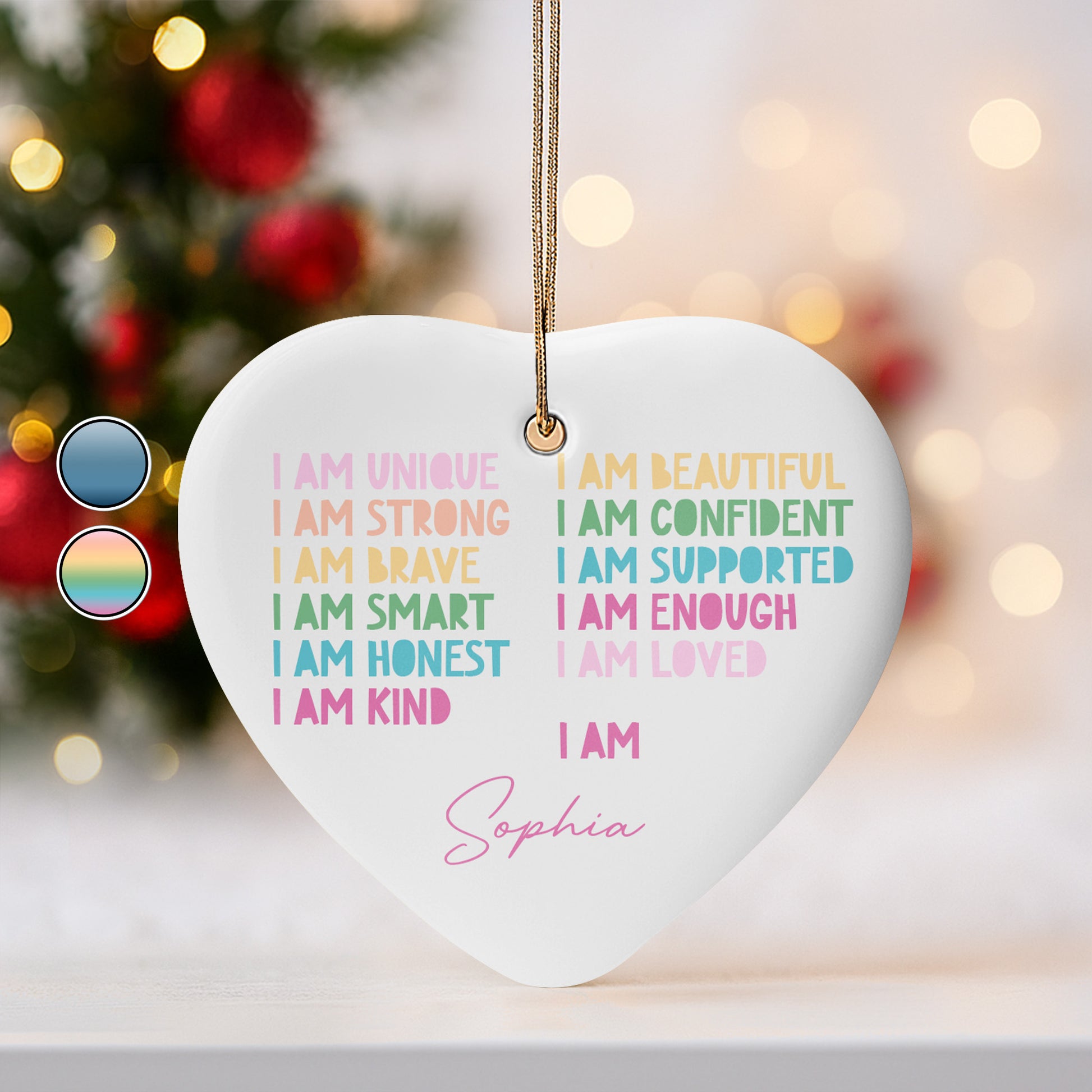 I Am Unique I Am Strong I Am Brave, Affirmation Heart Ornament