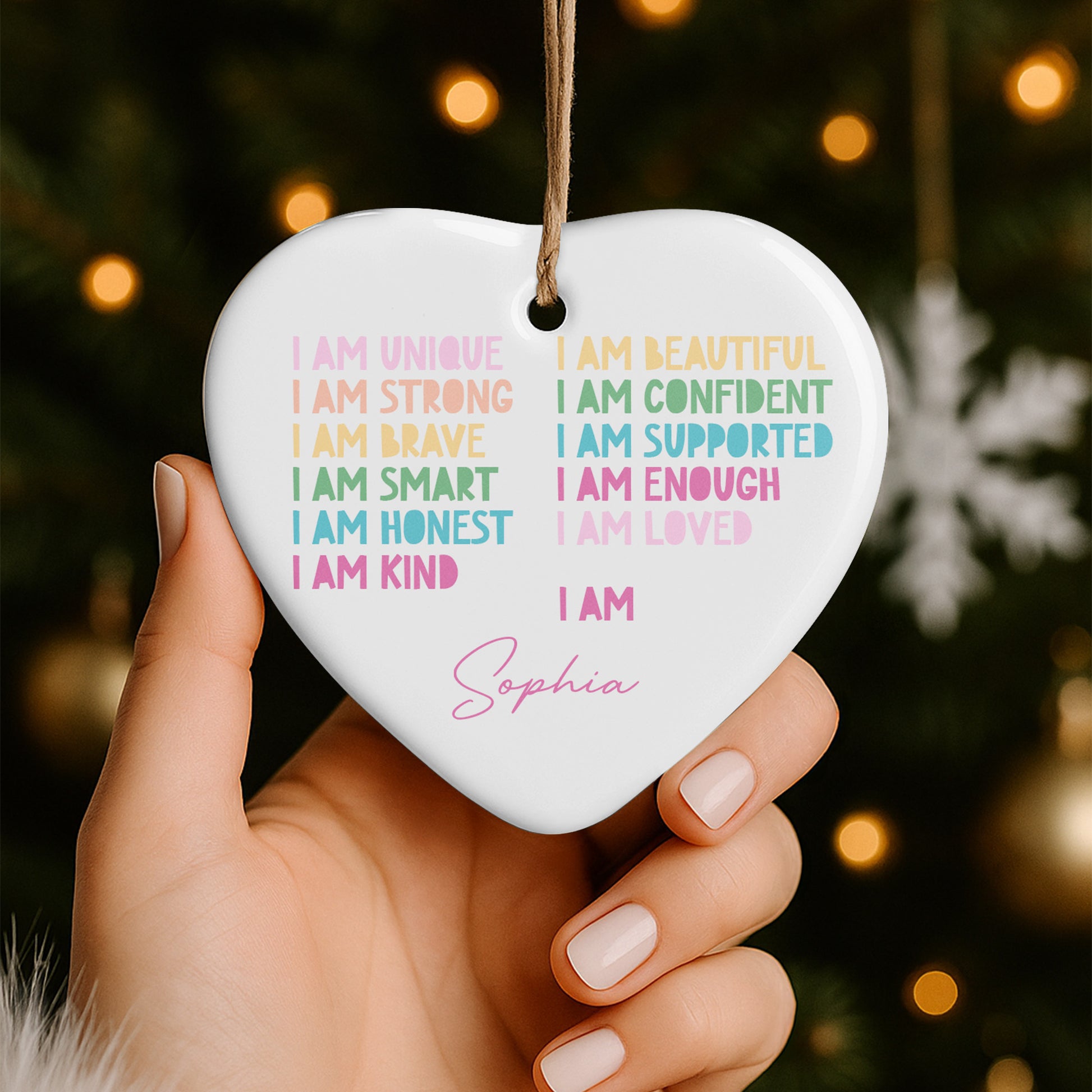 I Am Unique I Am Strong I Am Brave, Affirmation Heart Ornament
