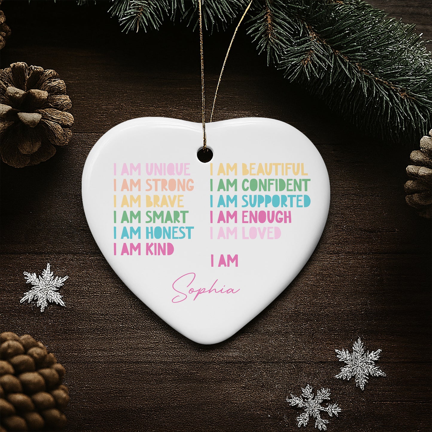 I Am Unique I Am Strong I Am Brave, Affirmation Heart Ornament