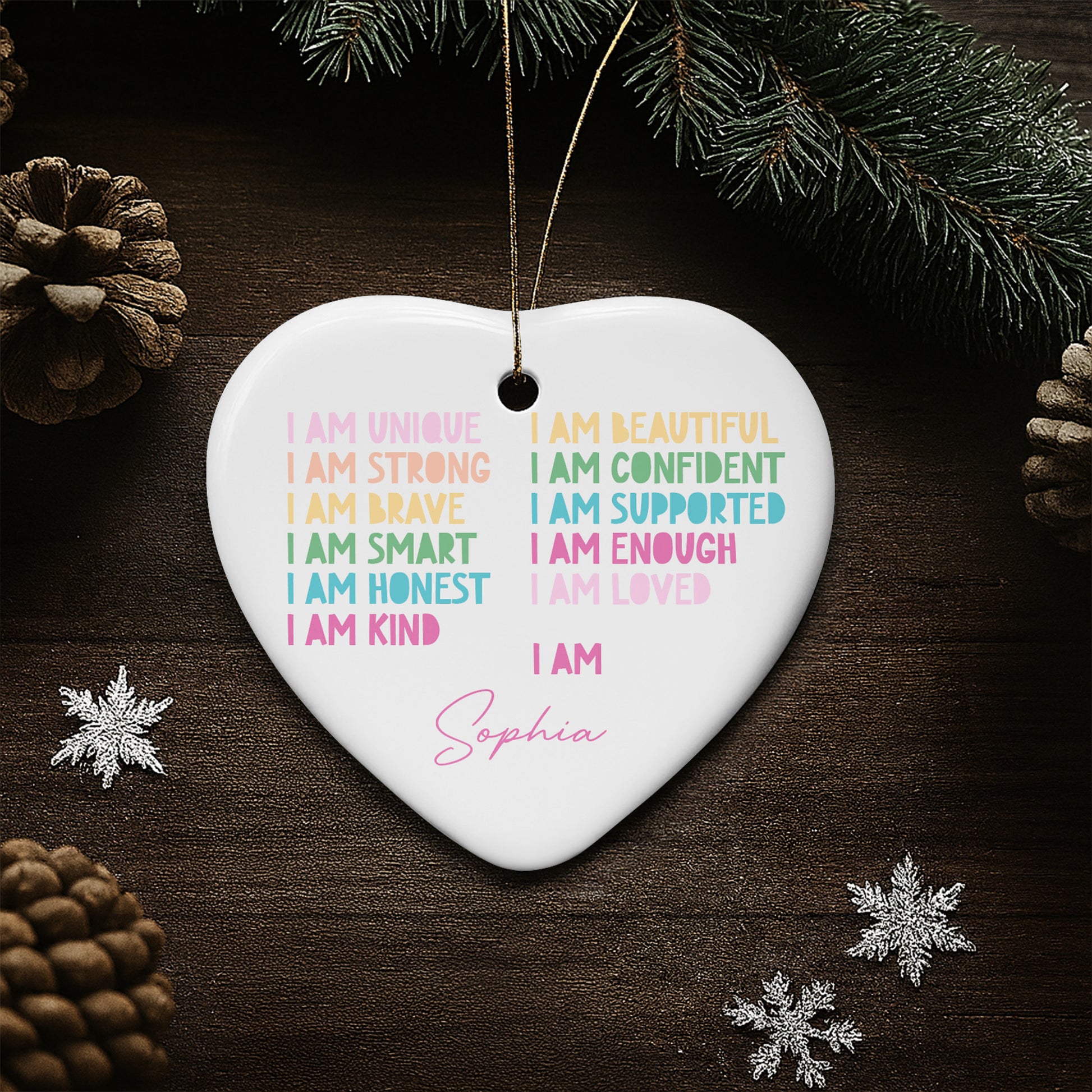 I Am Unique I Am Strong I Am Brave, Affirmation Heart Ornament