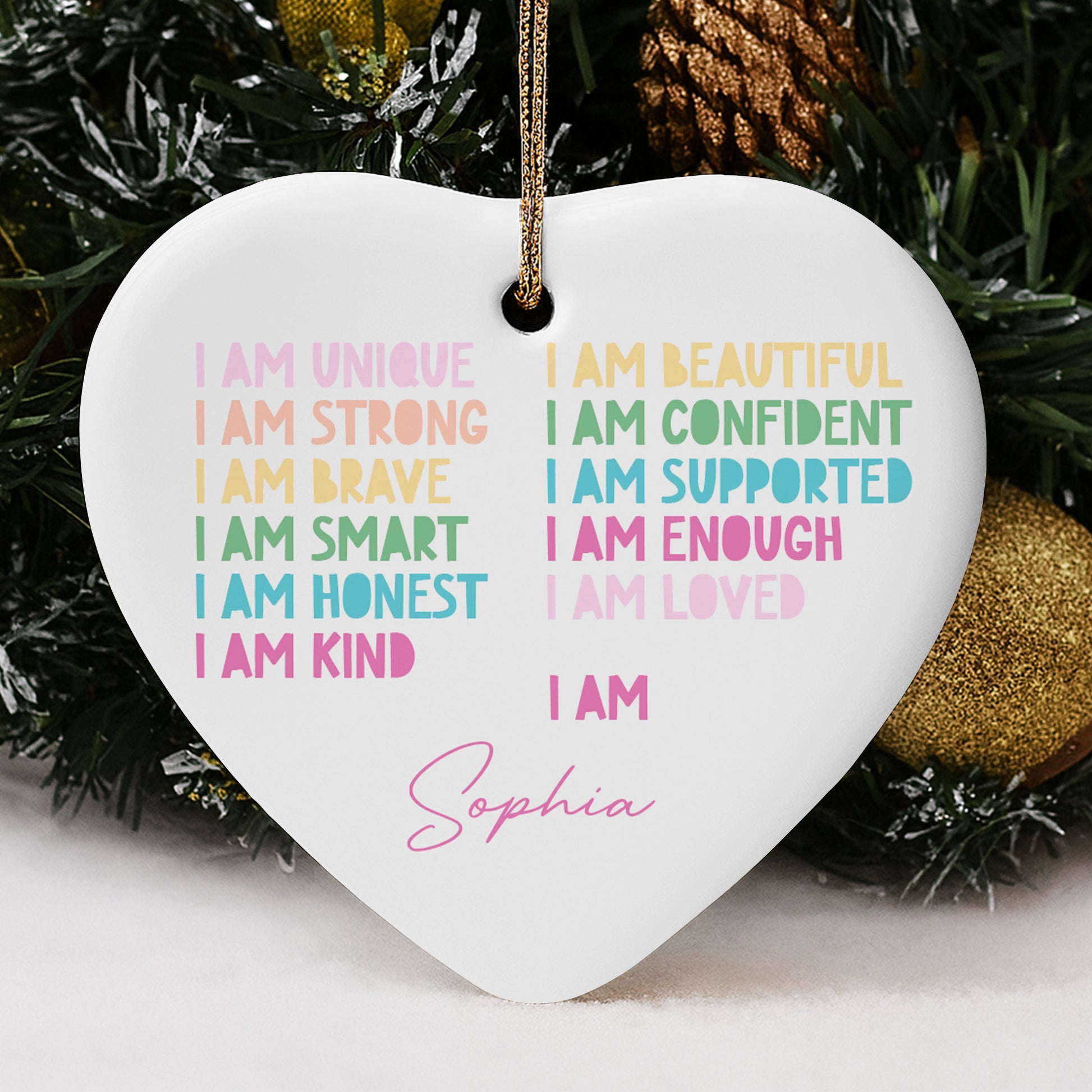 I Am Unique I Am Strong I Am Brave, Affirmation Heart Ornament