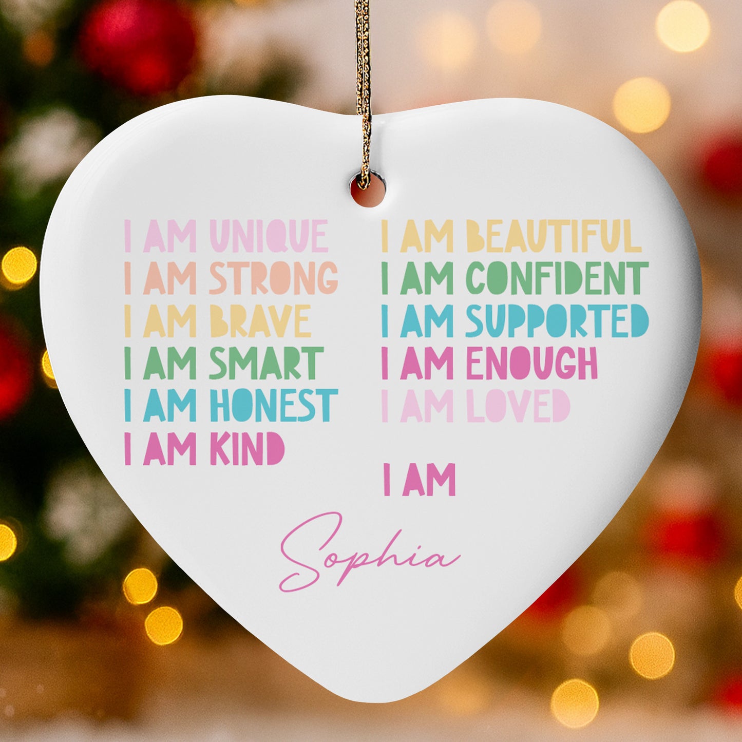 I Am Unique I Am Strong I Am Brave, Affirmation Heart Ornament