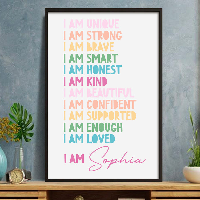 I Am Unique, I Am Strong, Inspirational Words Poster - Personalized Custom Vertical Poster - KID234_VPOS