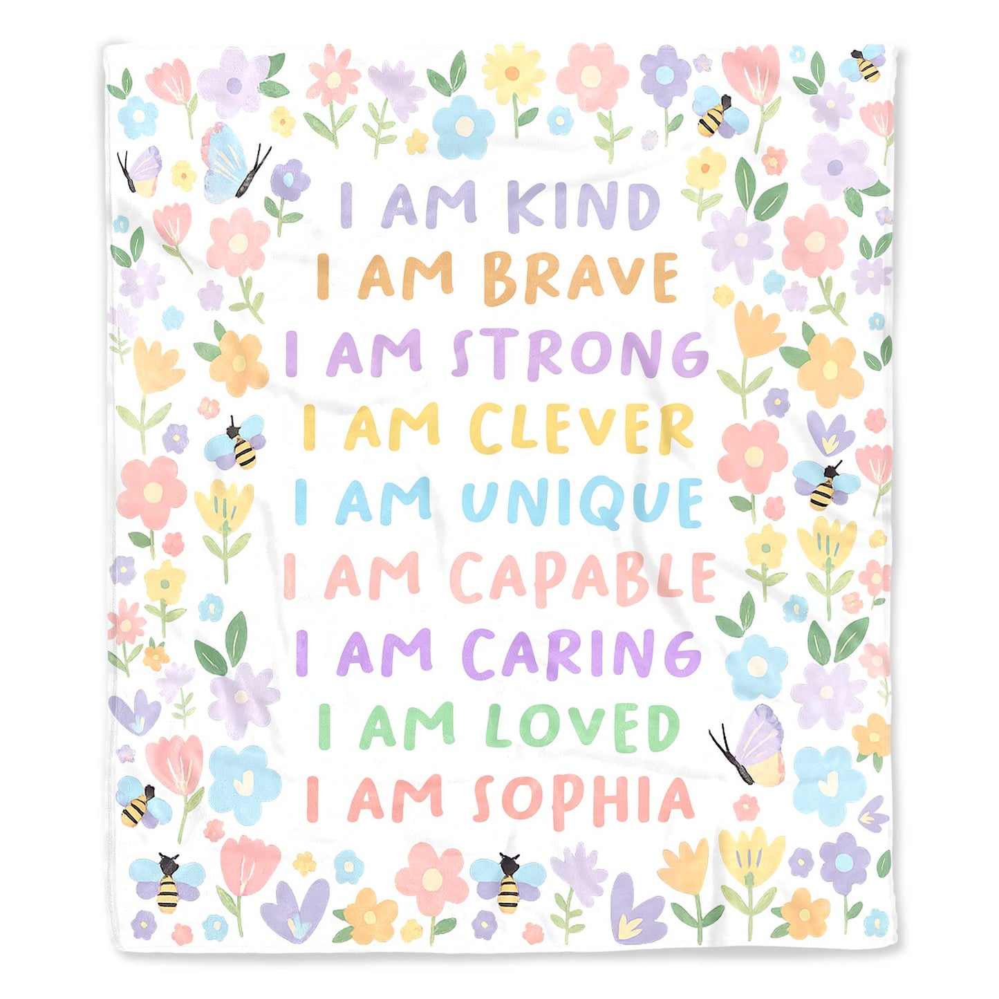 I Am Kind, I Am Strong, Bees And Flowers Design