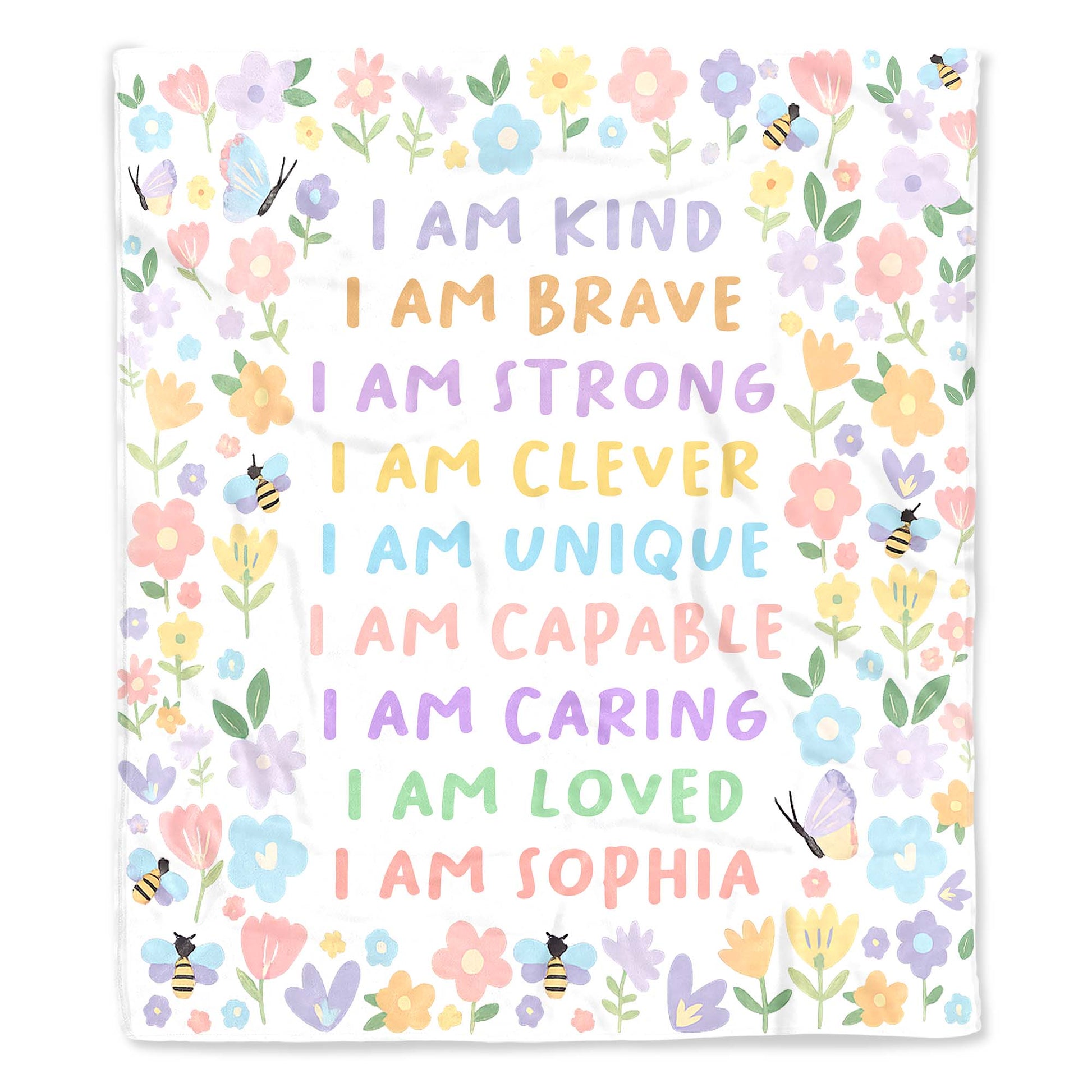 I Am Kind, I Am Strong, Bees And Flowers Design