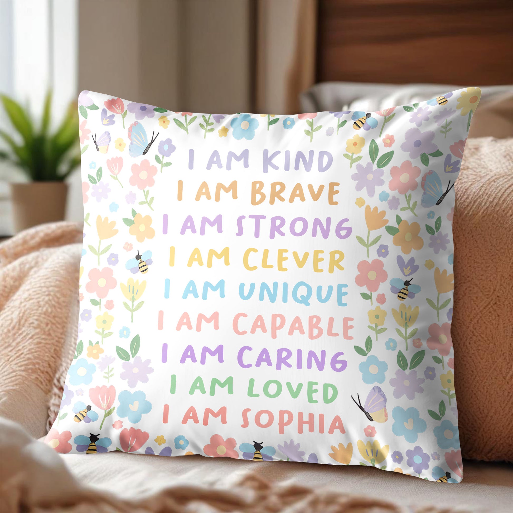 I Am Kind, I Am Brave, Inspiring Affirmations With Flowers, Bees, Butterfly