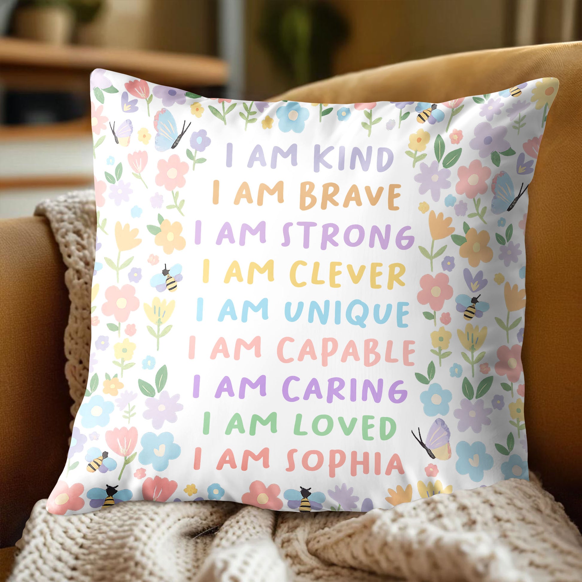 I Am Kind, I Am Brave, Inspiring Affirmations With Flowers, Bees, Butterfly