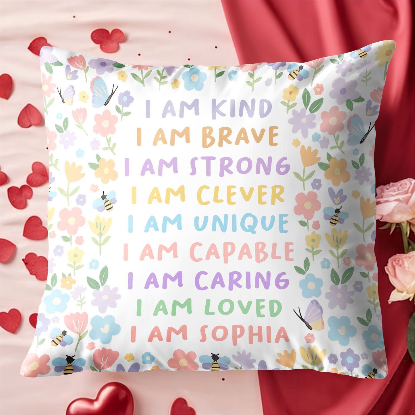 I Am Kind, I Am Brave, Inspiring Affirmations With Flowers, Bees, Butterfly