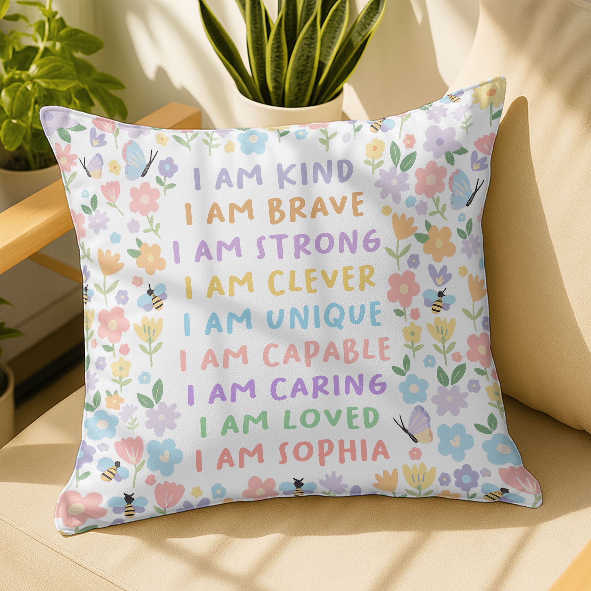 I Am Kind, I Am Brave, Inspiring Affirmations With Flowers, Bees, Butterfly