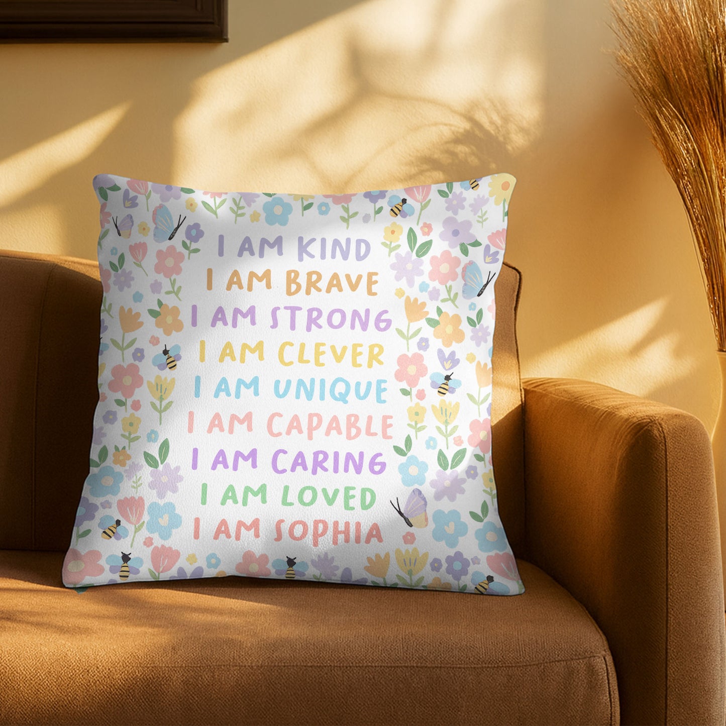 I Am Kind, I Am Brave, Inspiring Affirmations With Flowers, Bees, Butterfly