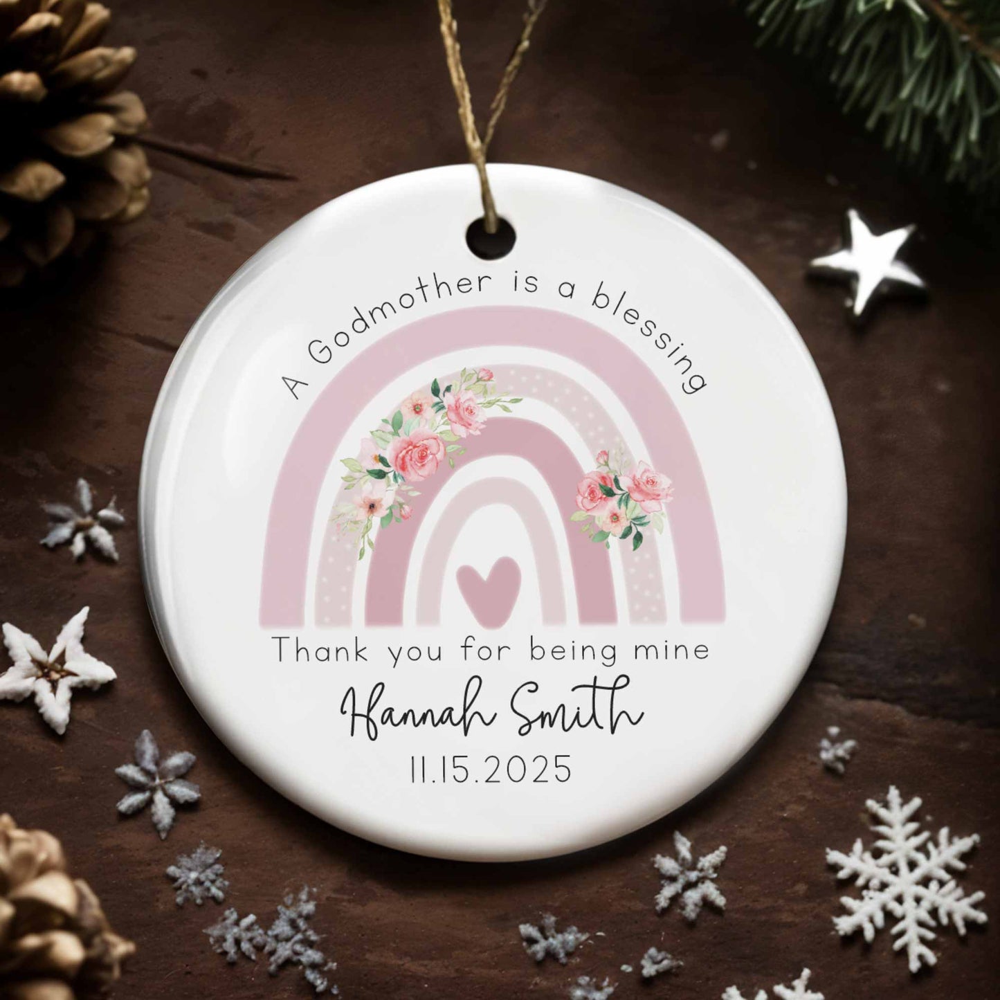 A Godmother Is A Blessing, Rainbow And Flowers Design