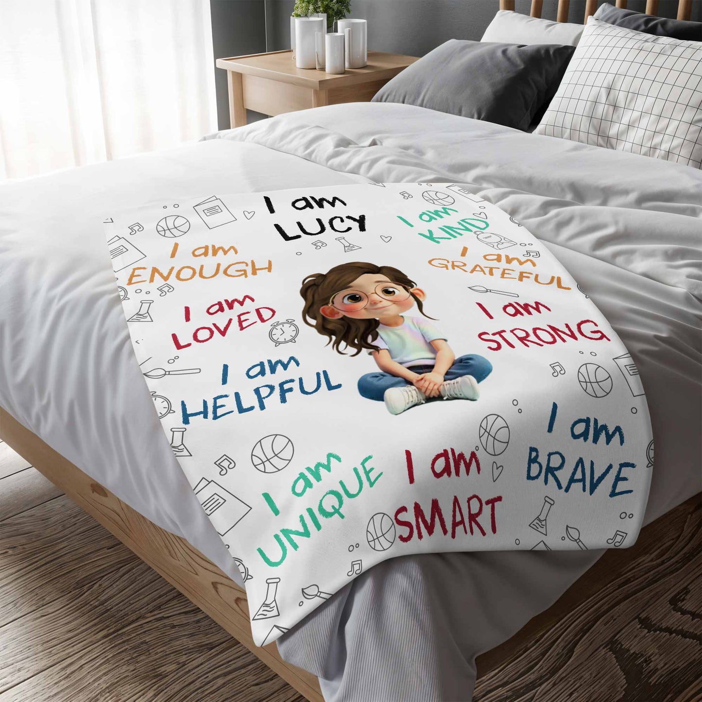 I Am Strong, Brave And Unique, Cartoon Girl Blanket