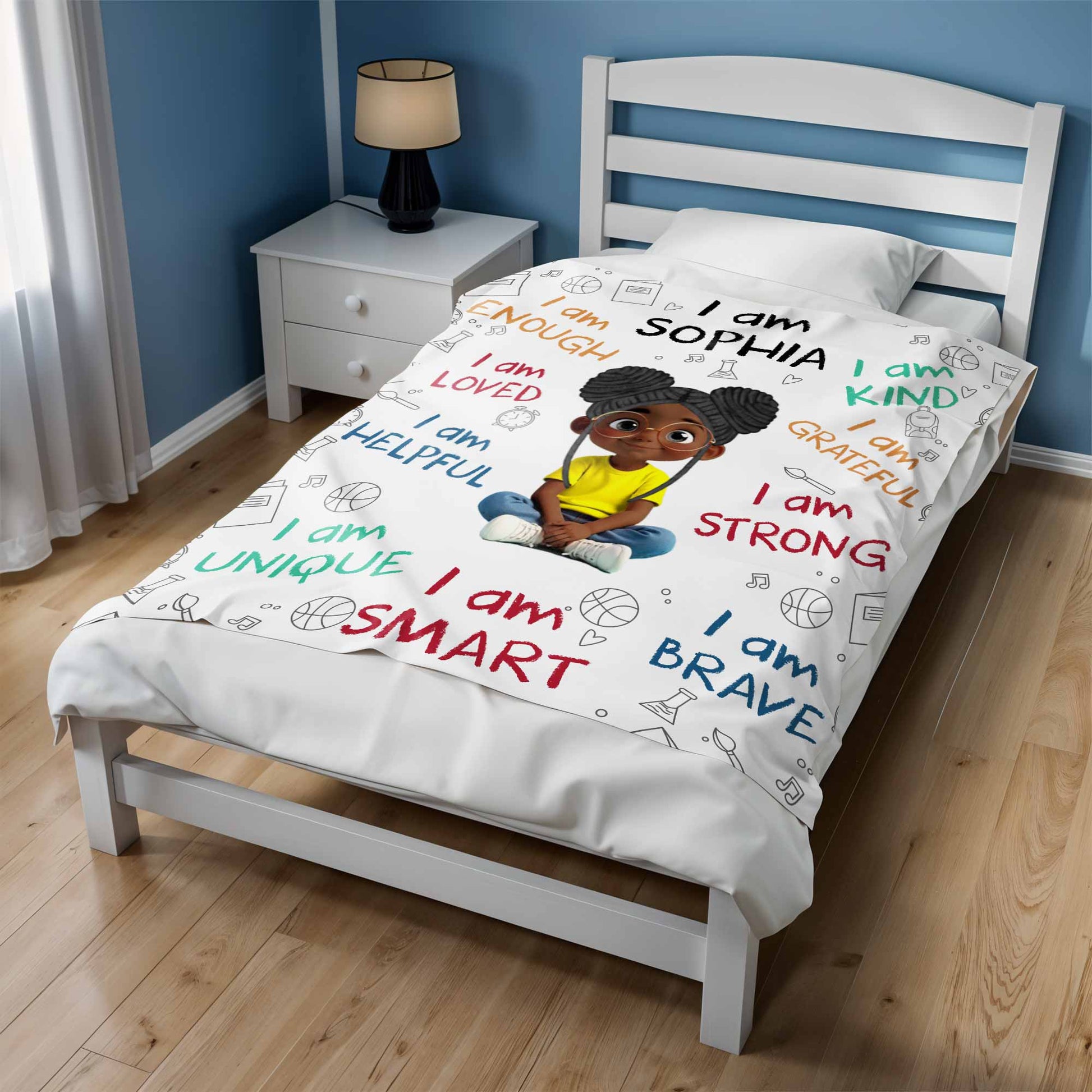 I Am Strong, Brave And Unique, Cartoon Girl Blanket
