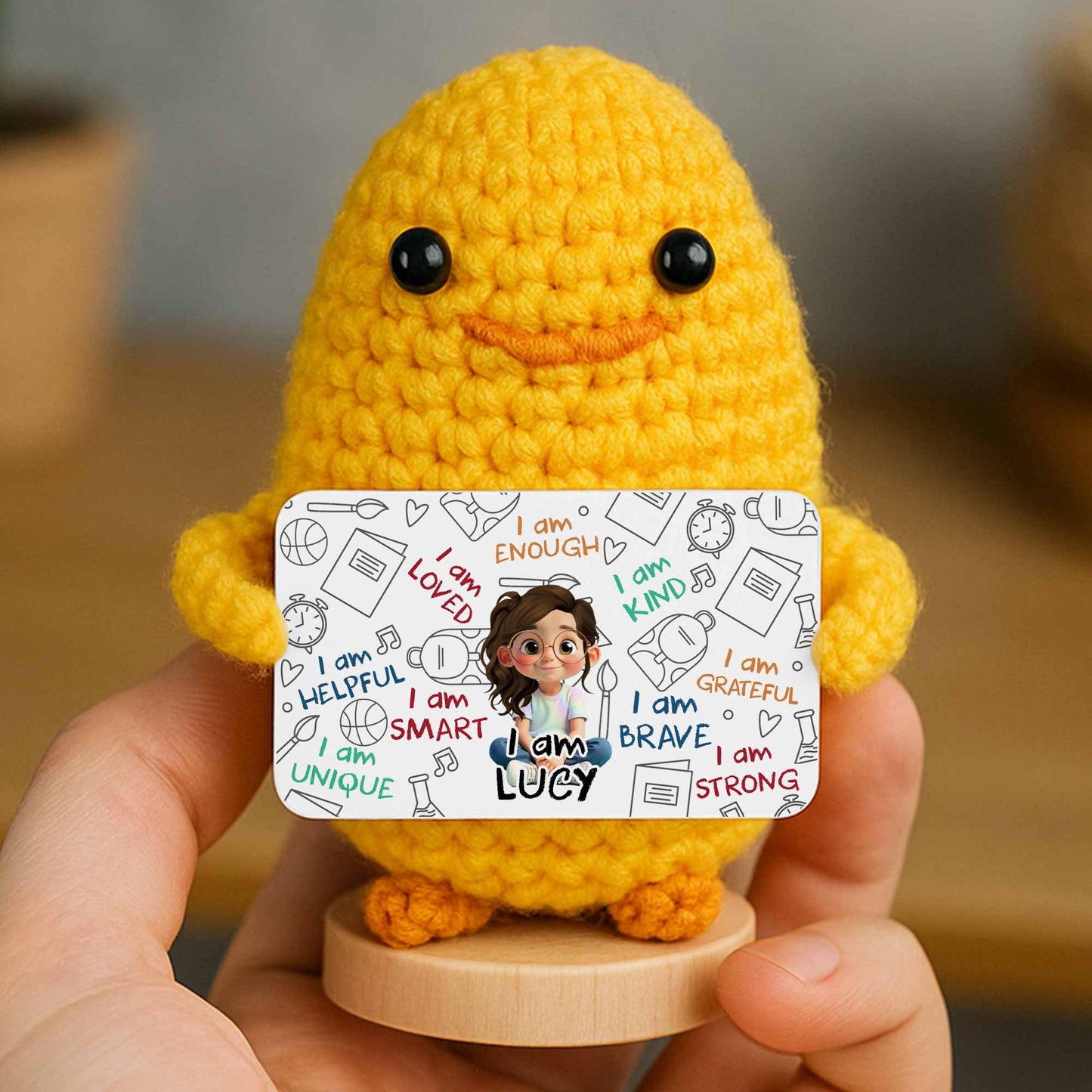 I Am Loved I Am Enough Brave Unique Sunflower - Crochet Doll With Custom Card - KID243_CDOLL