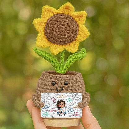 I Am Loved I Am Enough Brave Unique Sunflower - Crochet Doll With Custom Card - KID243_CDOLL