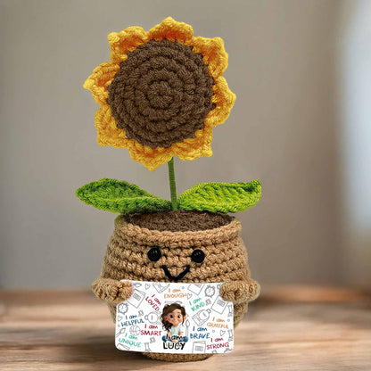 I Am Loved I Am Enough Brave Unique Sunflower - Crochet Doll With Custom Card - KID243_CDOLL