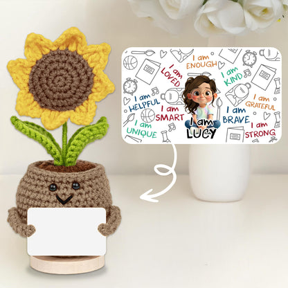 I Am Loved I Am Enough Brave Unique Sunflower - Crochet Doll With Custom Card - KID243_CDOLL