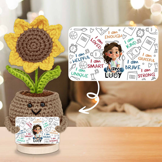 I Am Loved I Am Enough Brave Unique Sunflower - Crochet Doll With Custom Card - KID243_CDOLL