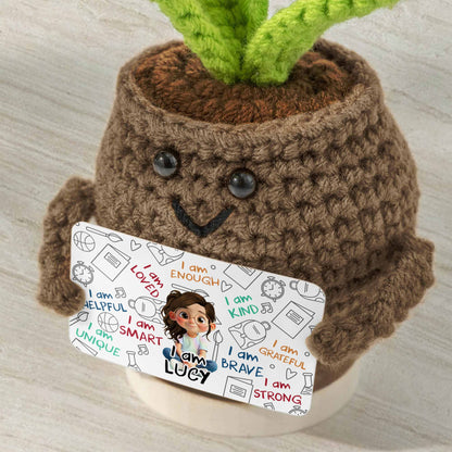I Am Loved I Am Enough Brave Unique Sunflower - Crochet Doll With Custom Card - KID243_CDOLL