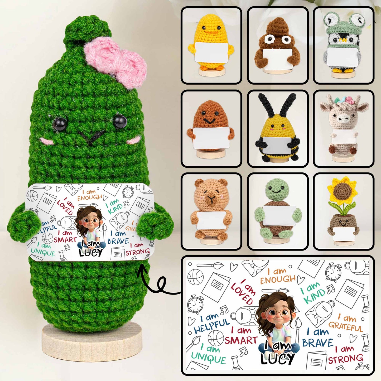 I Am Loved I Am Enough Brave Unique Sunflower - Crochet Doll With Custom Card - KID243_CDOLL