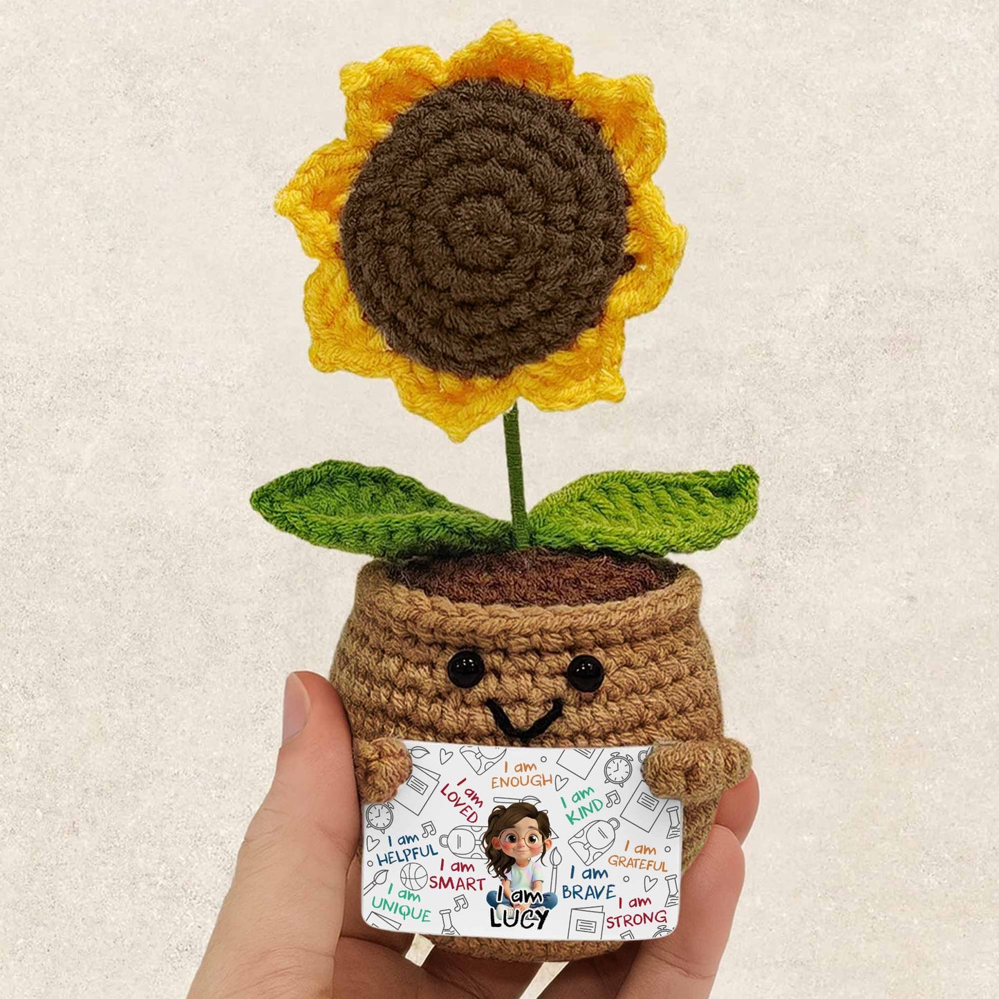I Am Loved I Am Enough Brave Unique Sunflower - Crochet Doll With Custom Card - KID243_CDOLL