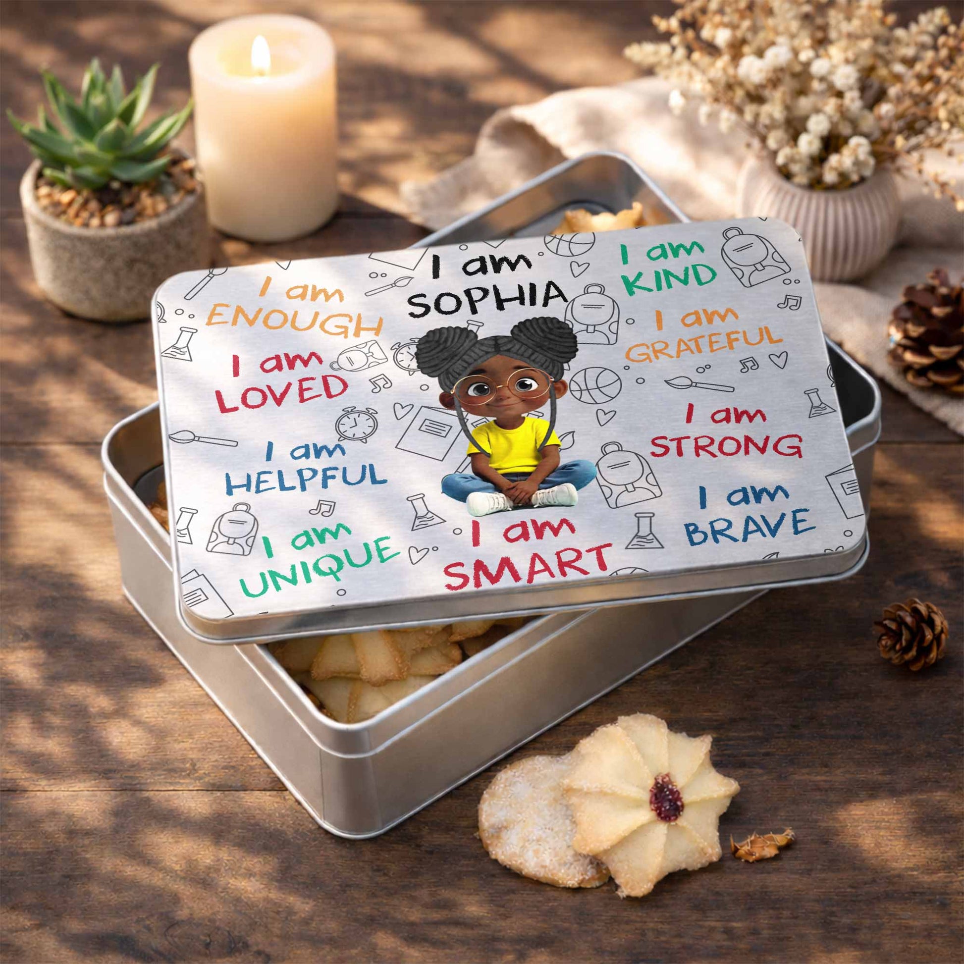 I Am Enough Positive Affirmations Girl With School Supplies